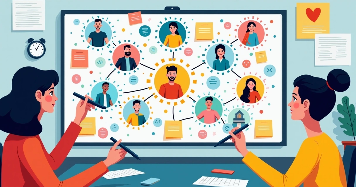 Mapa de empatia sendo construído por pessoas em um mural digital 