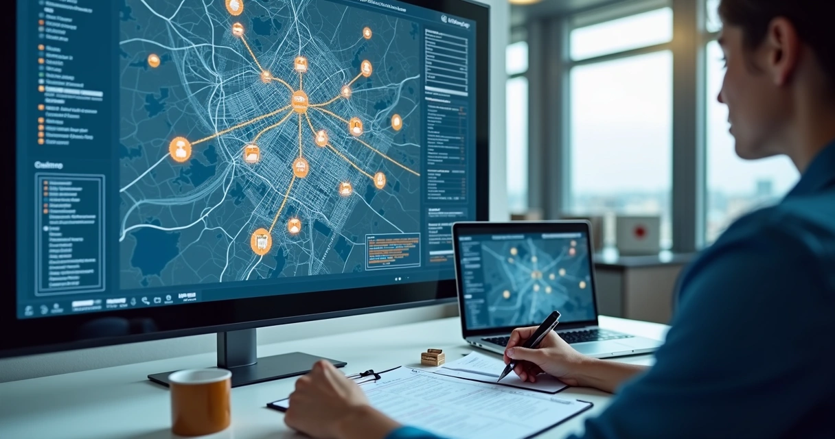 Mapa logístico com rotas de entrega em São Paulo