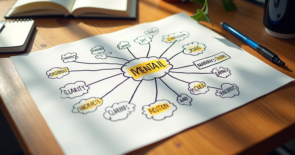 Mapa mental dibujado a mano con palabras y emociones conectadas 