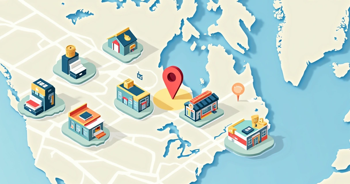 Mapa mostrando estamparias perto do local do usuário 