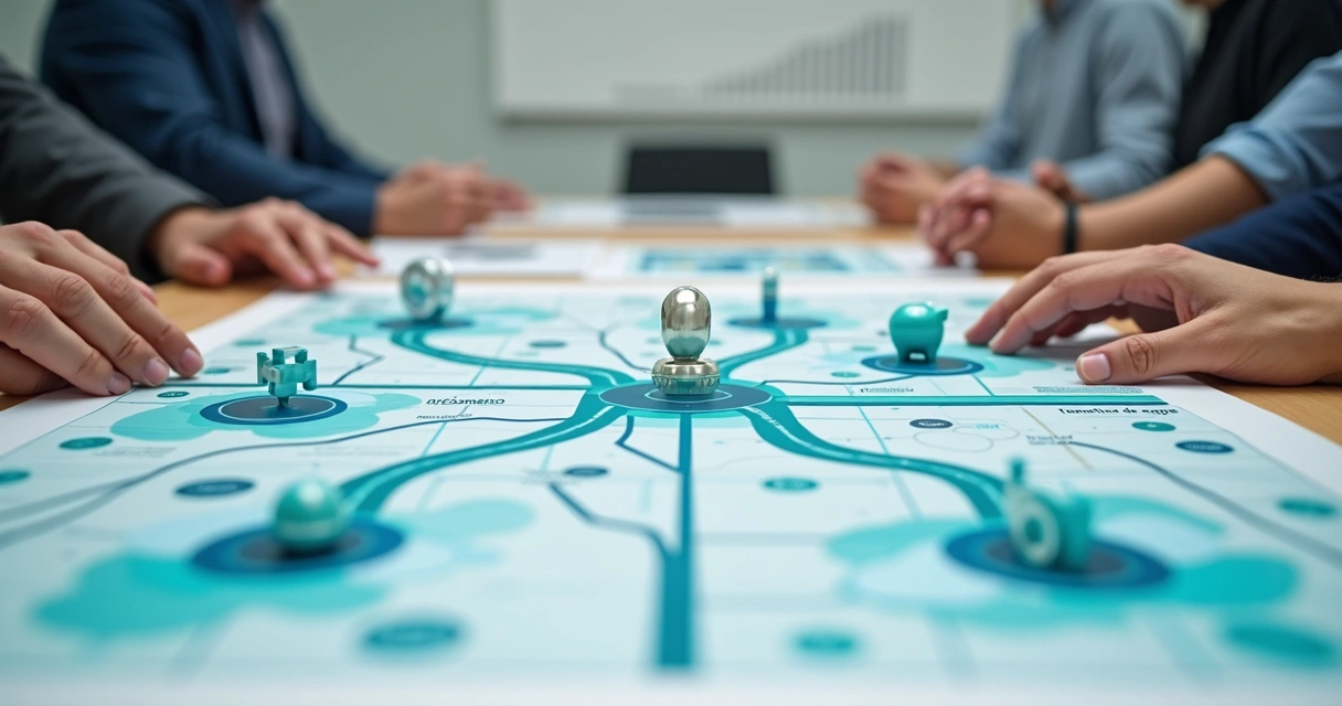 Strategic map in the form of a board with pieces representing CRM B2B decisions