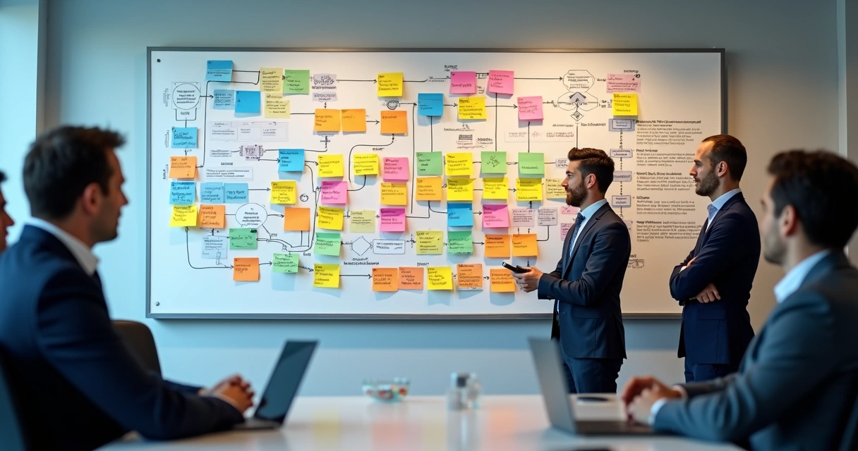 Mapa estratégico BSC em mural de escritório 