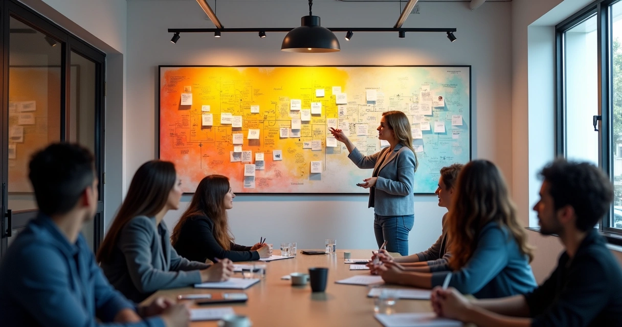 Quadro branco com etapas do funil desenhadas em cores diferentes 