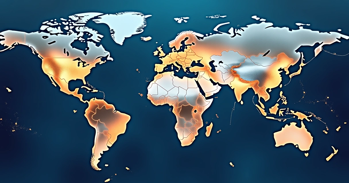 Mapa mundi com várias linhas conectando países em destaque, representando expansão de vendas