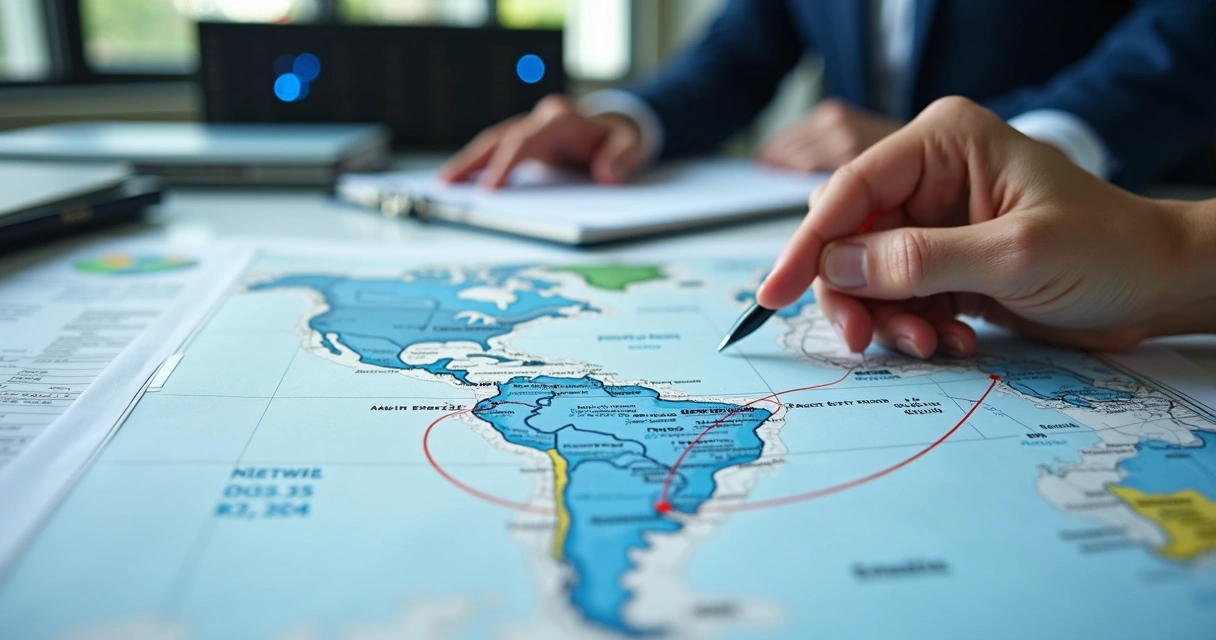 Mapa de expansão de provedor com rotas e pontos de troca 