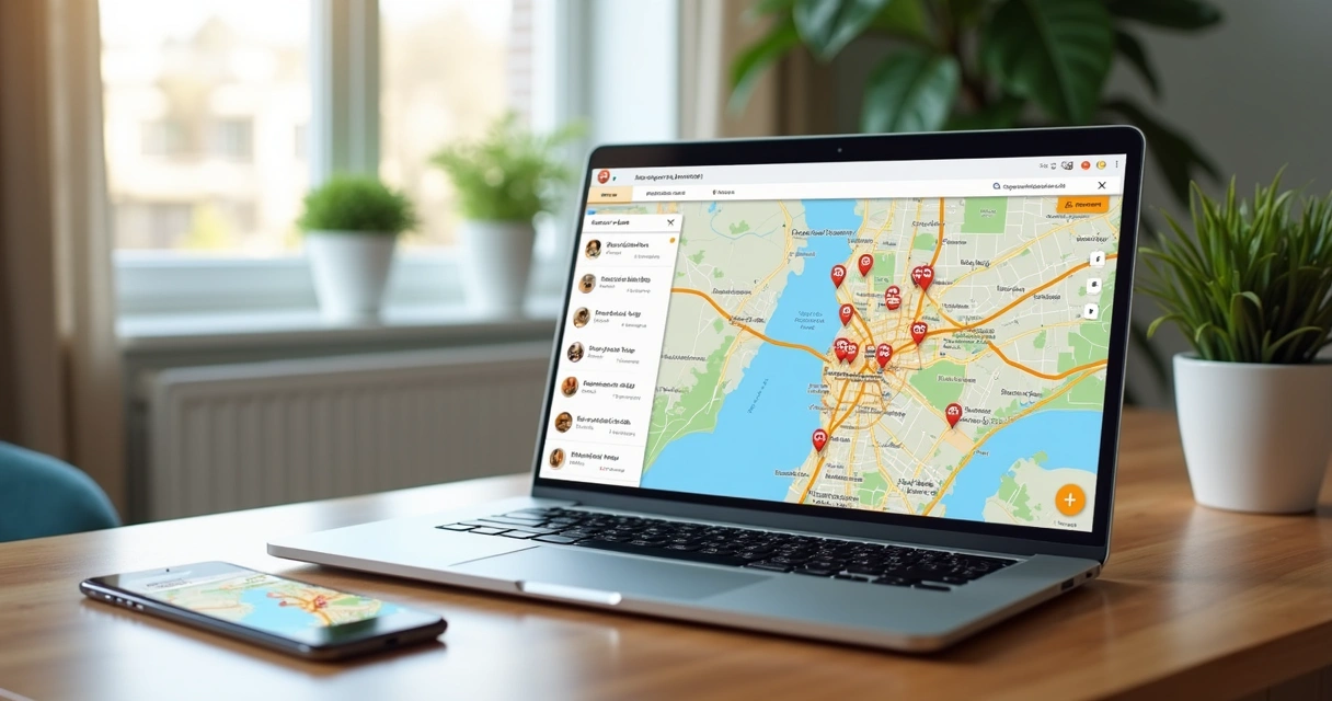 Mapa com filtros de imóveis abertos em notebook 