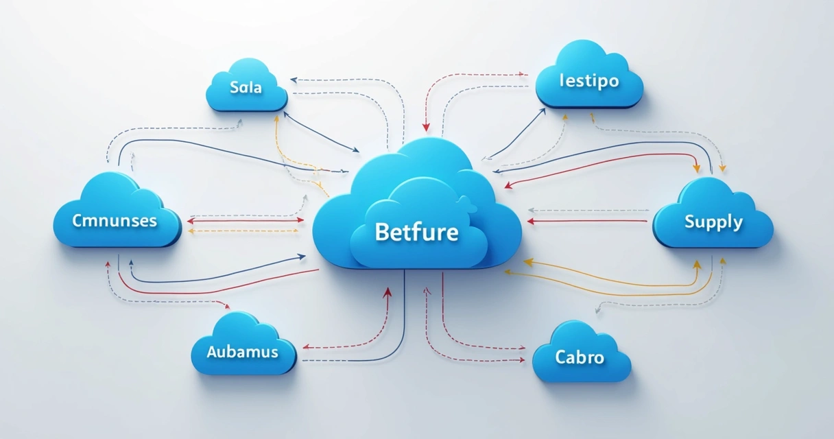 Diagrama visual mostrando fluxo de dados entre diferentes nuvens. 