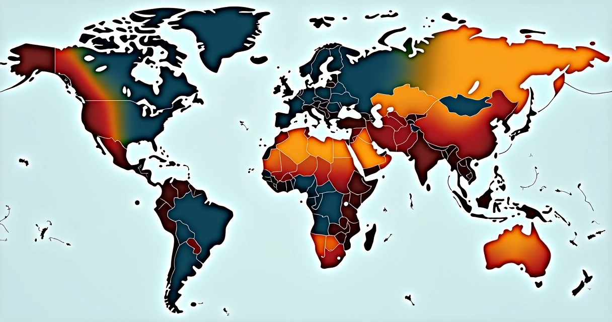 Mapa geológico do mundo com cores diferentes representando eras