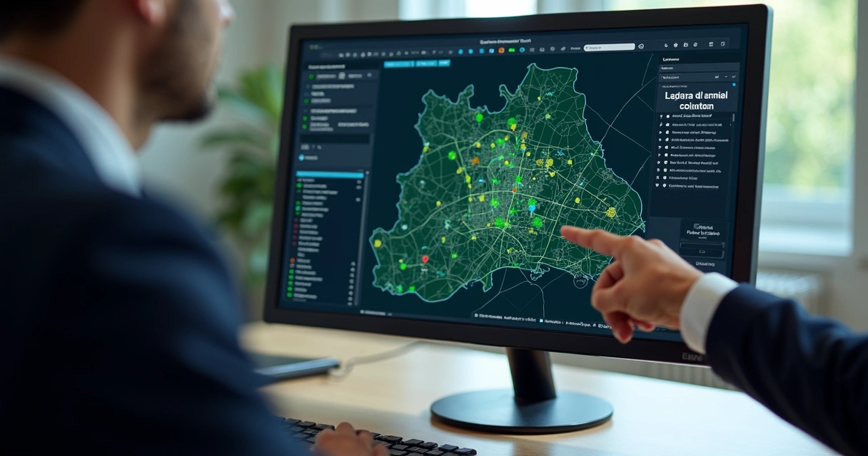 Tela com mapa georreferenciado e dados cadastrais de imóveis