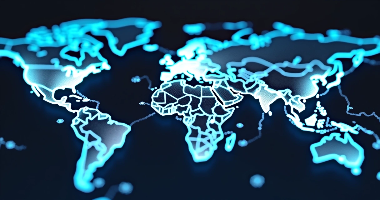 Mapa mundi com linhas conectando grandes centros financeiros 