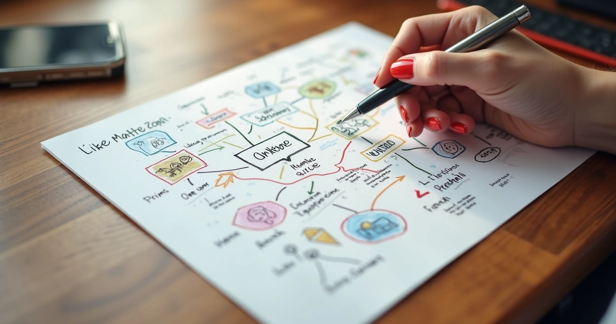 Mapa dibujado de líneas entre eventos en una hoja blanca 