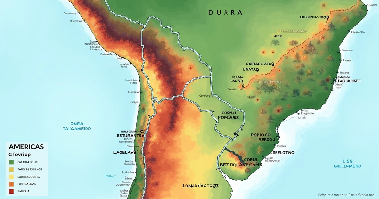 Mapa colorido mostrando mudanças ambientais na América Latina ao longo do tempo