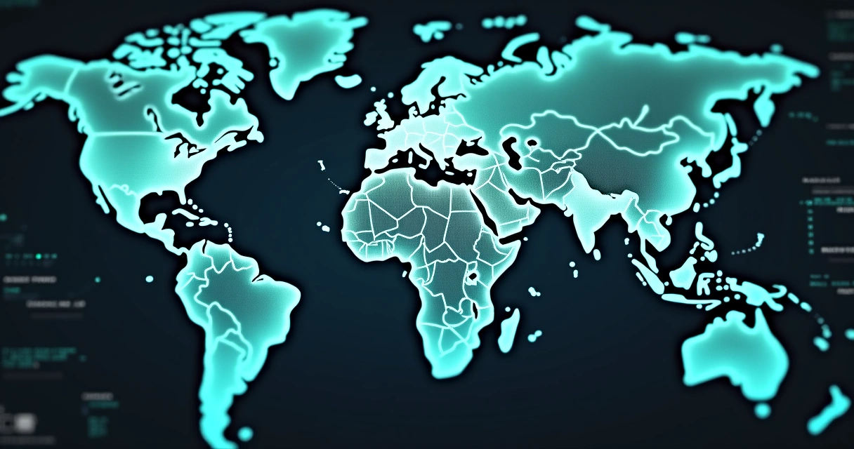 Mapa global destacando conexões tecnológicas entre Brasil e outros países 