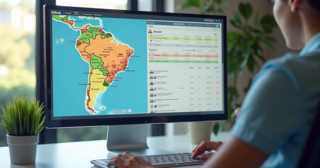 Mapa com imóveis em leilão e regiões destacadas 