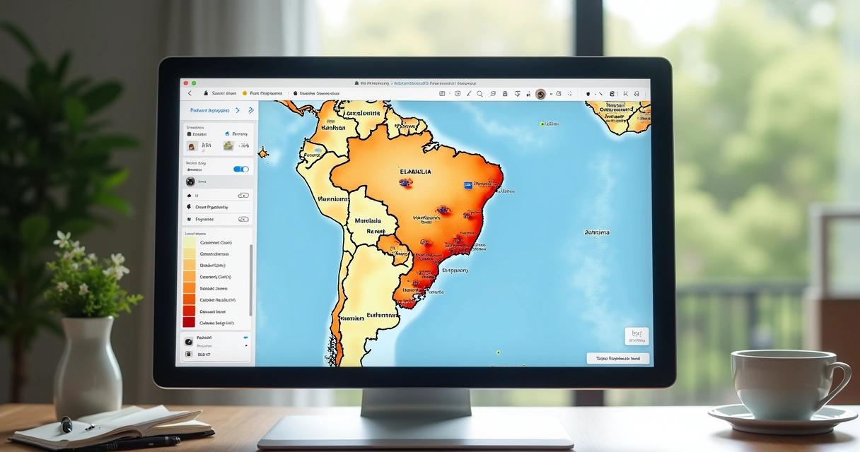 Mapa digital com imóveis marcados por região