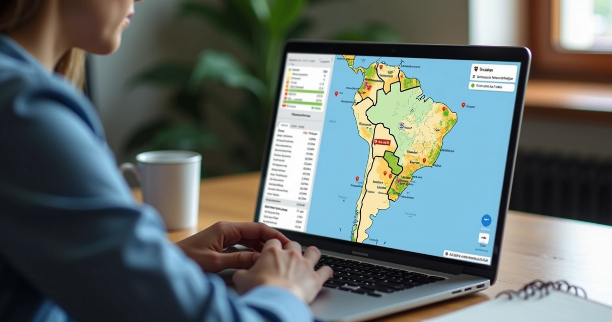 Mapa digital com imóveis de leilão marcados por região