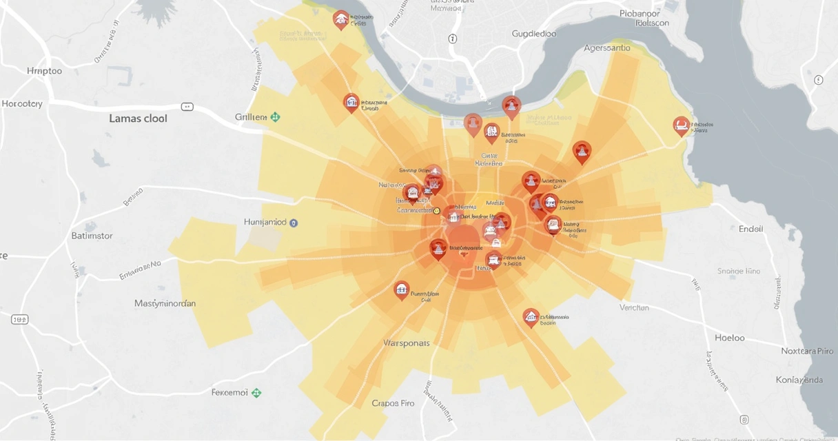 Mapa de Pelotas com destaques de valores de imóveis por bairros