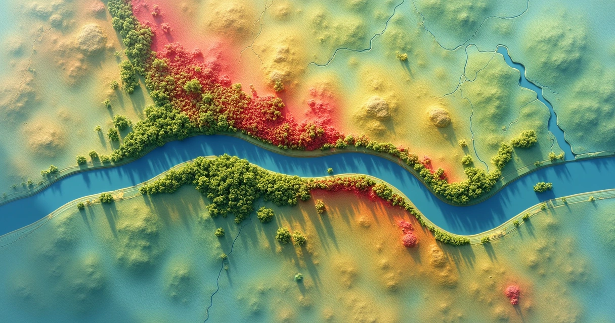 Mapa temático com áreas de impacto ambiental em paisagem rural 