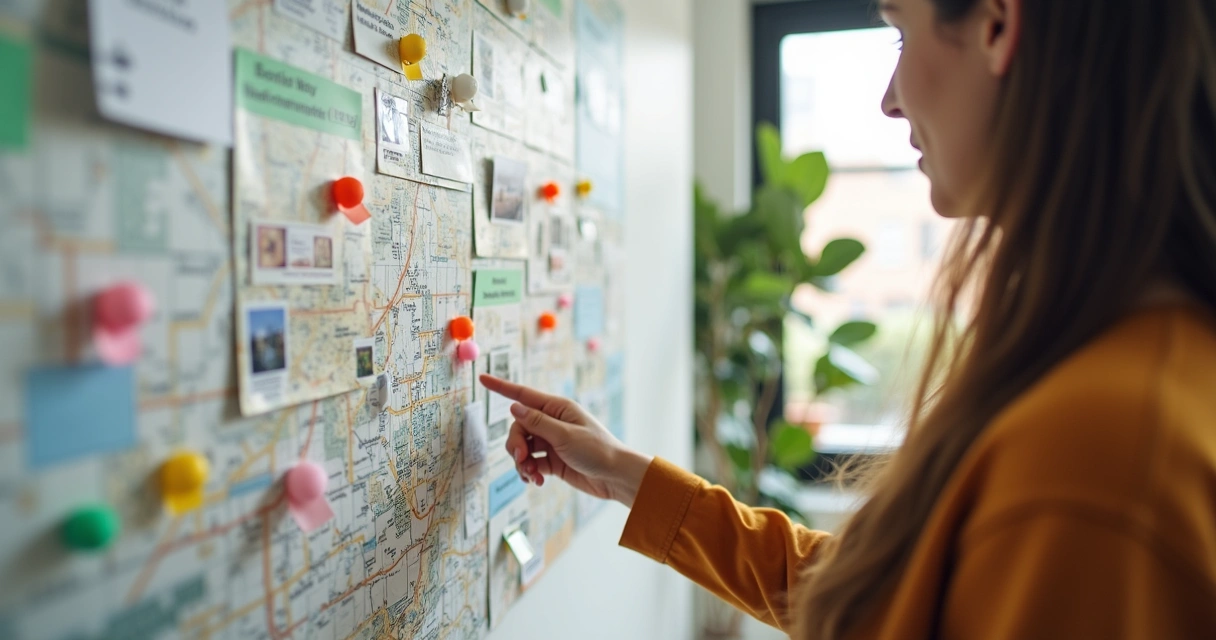 Painel com mapa comunitário e indicadores de impacto social 