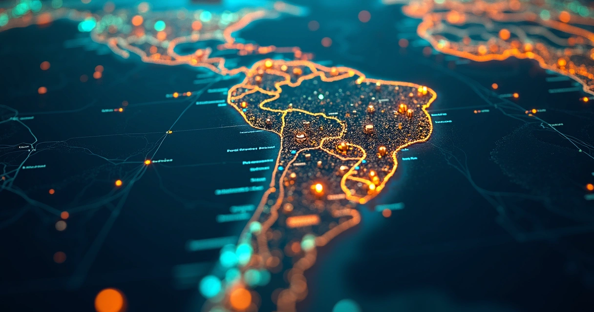 Mapa do Brasil com polos industriais e rotas logísticas iluminadas 