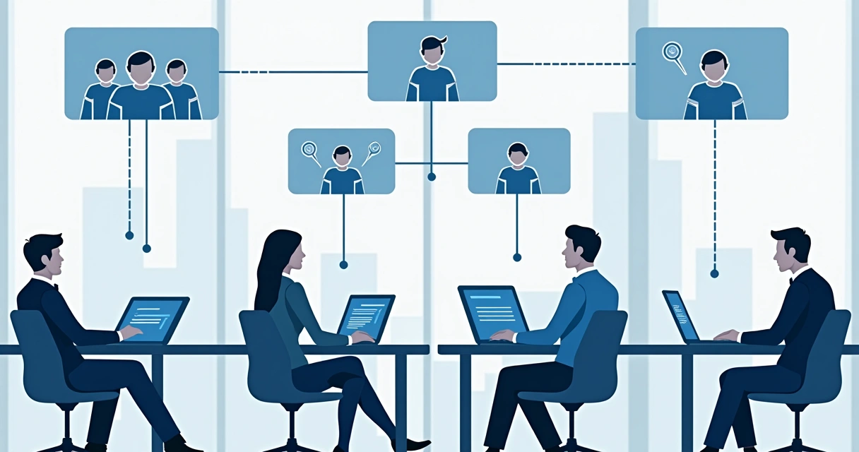 Desenho mostrando um mapa de conexões entre vários papéis corporativos 