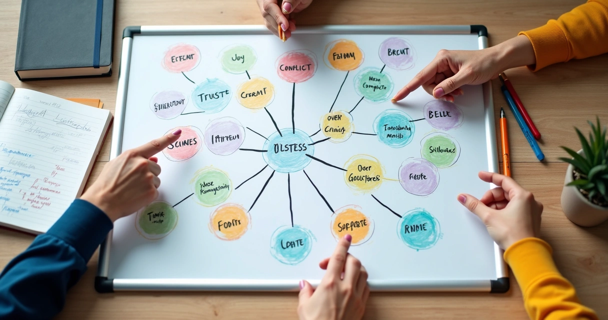 Quadro com mapa visual de relações e influência em equipe 