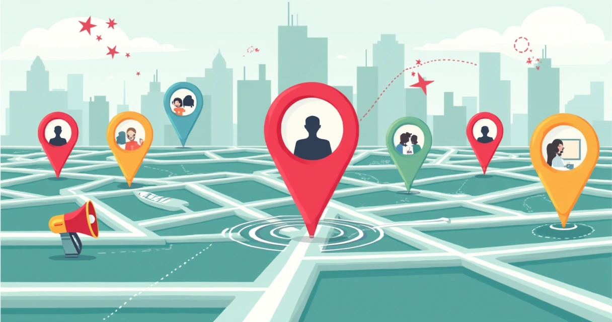 Mapa ilustrativo com zonas de influência e microinfluenciadores