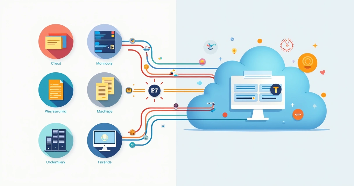 Diagrama de sistemas legados conectados à nuvem por APIs e middlewares