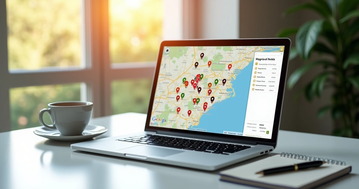 Tela de computador exibindo plataforma de mapa de imóveis 