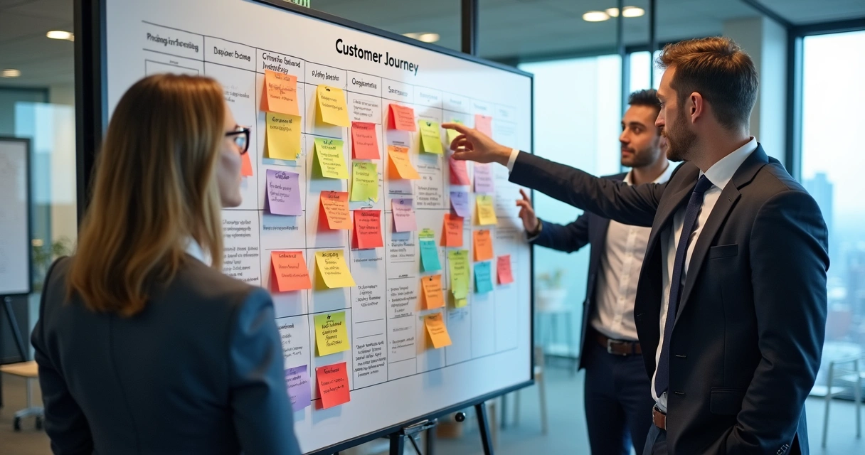 Mapa de jornada do cliente B2B destacando pontos de risco de churn 