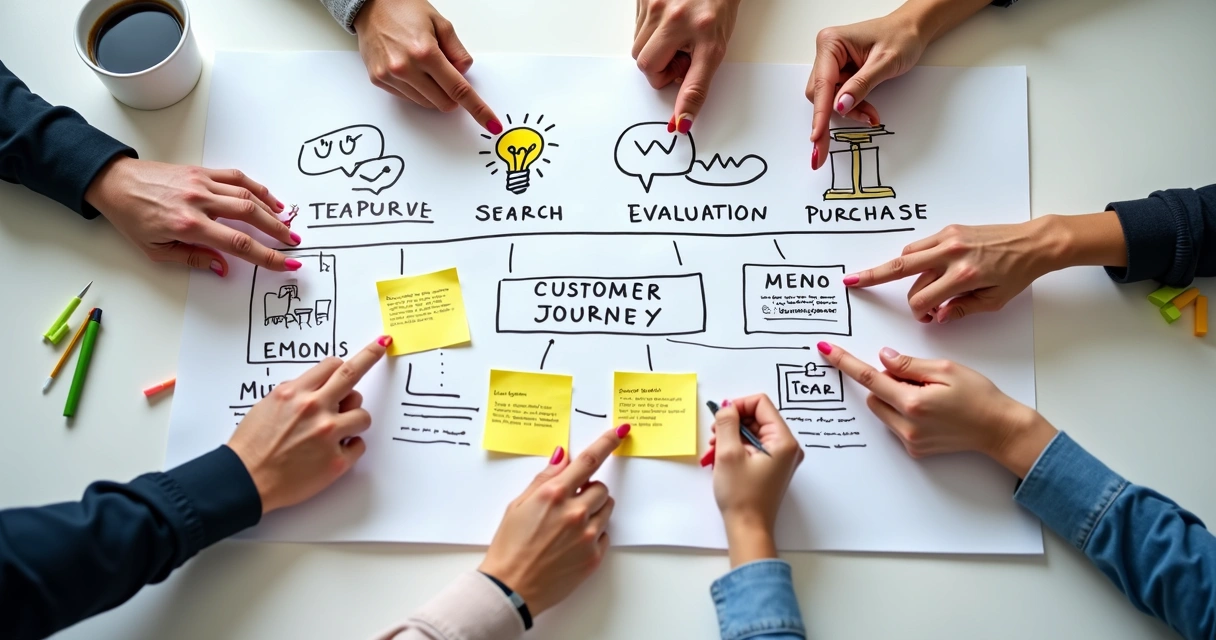 Mapa visual da jornada do cliente PME em quadro branco 
