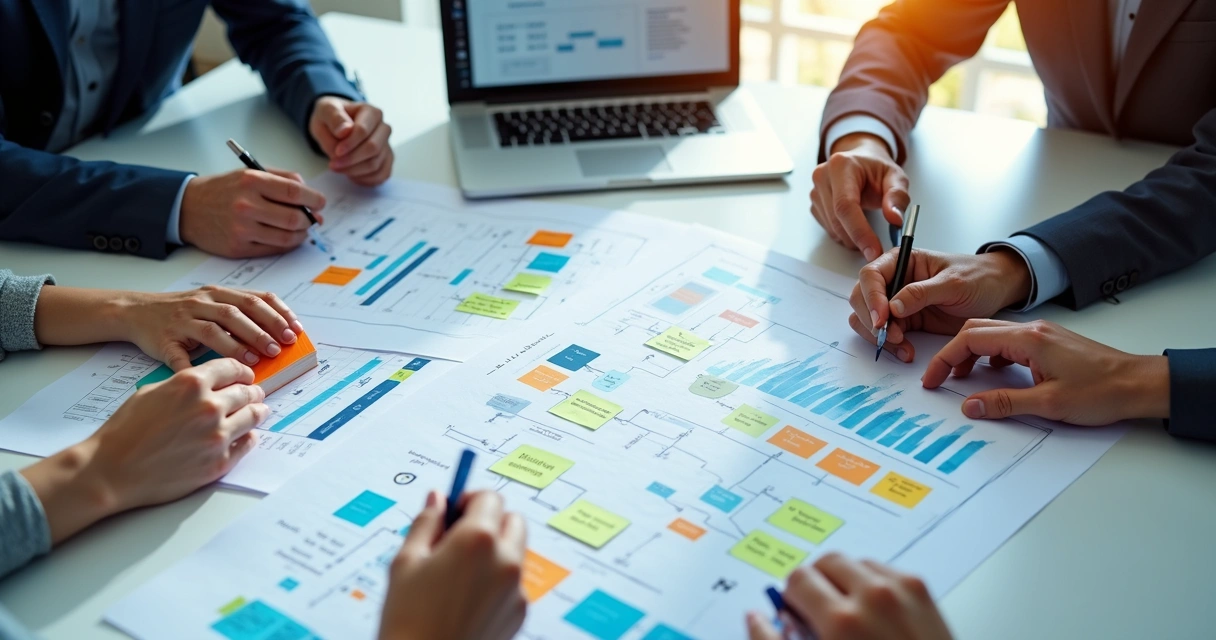 Diagrama colorido das etapas da jornada do cliente no CRM B2B 