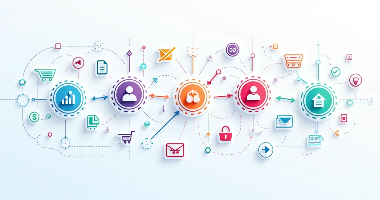 Mapa visual colorido do caminho de um cliente em canais digitais 