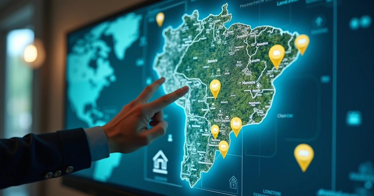 Mapa do Brasil com pontos de leilão destacados por região 