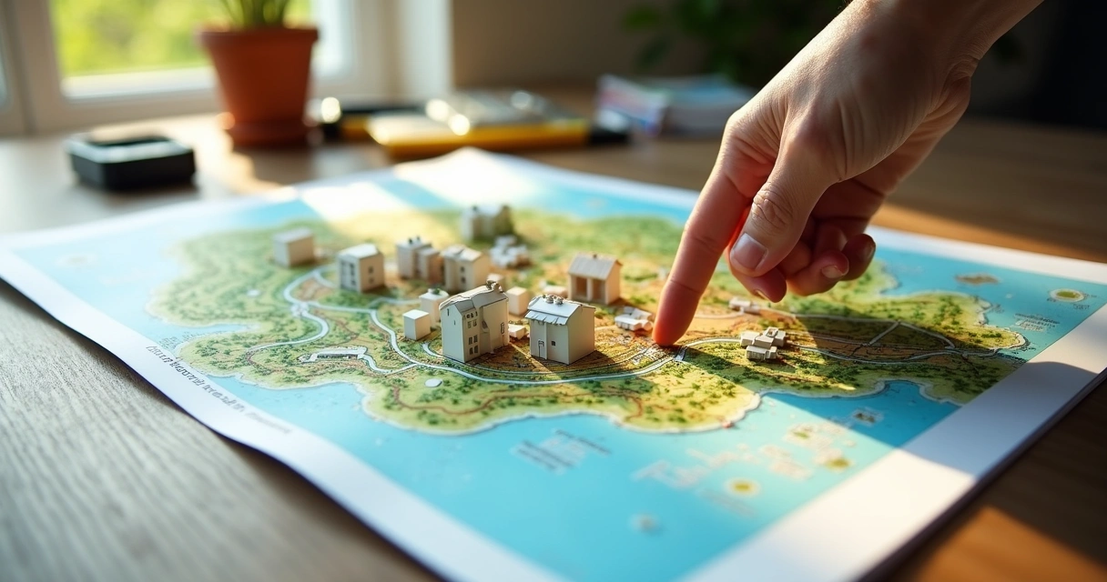 Planta topográfica mostrando curvas de nível e edificações 