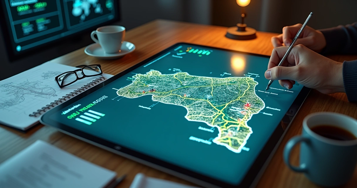 Mapa logístico digital do Centro-Oeste com rotas rodoviárias em destaque 