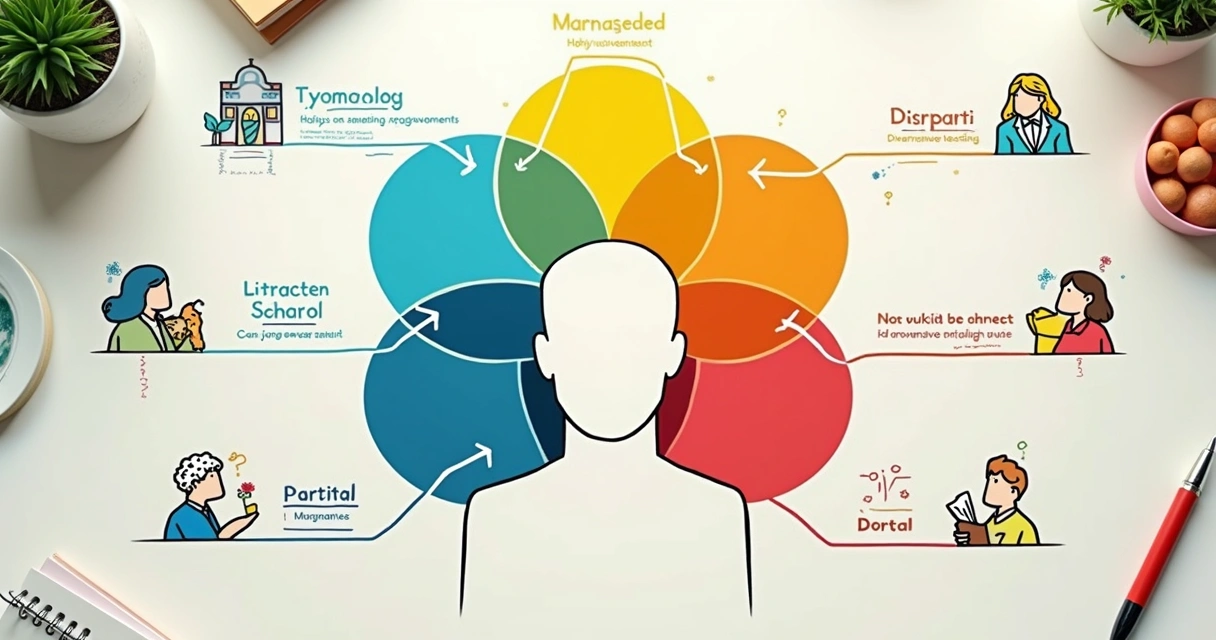 Mapa mental colorido com áreas do corpo humano e setas para profissões. 