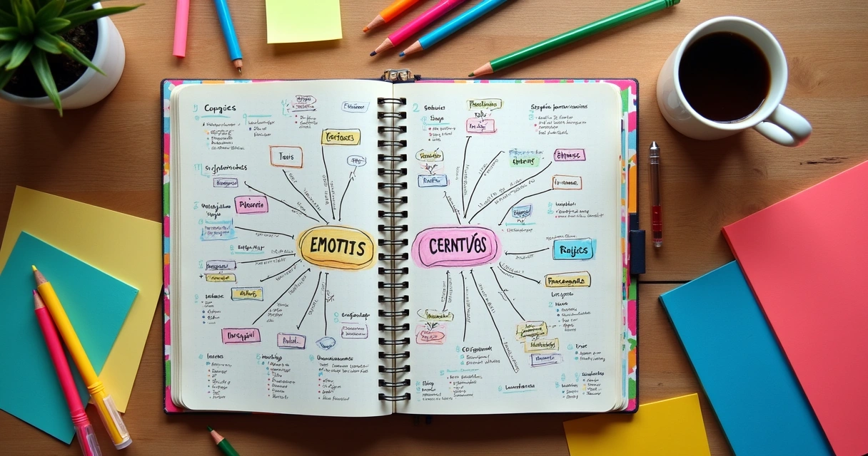 Mapa mental desenhado a mão em diário pessoal 
