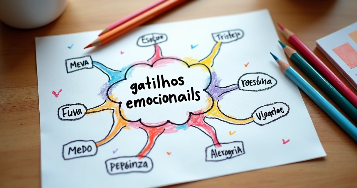 Mapa mental desenhado manualmente sobre gatilhos emocionais 