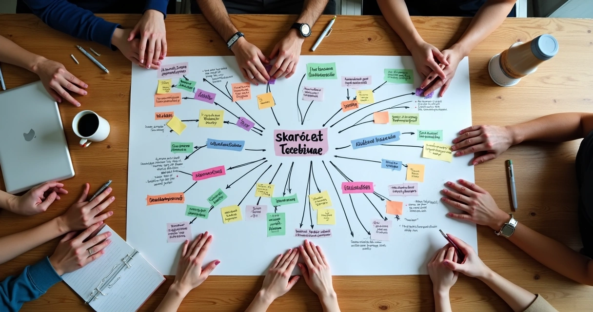 Mapa mental colorido com fluxos de padrões em organização 