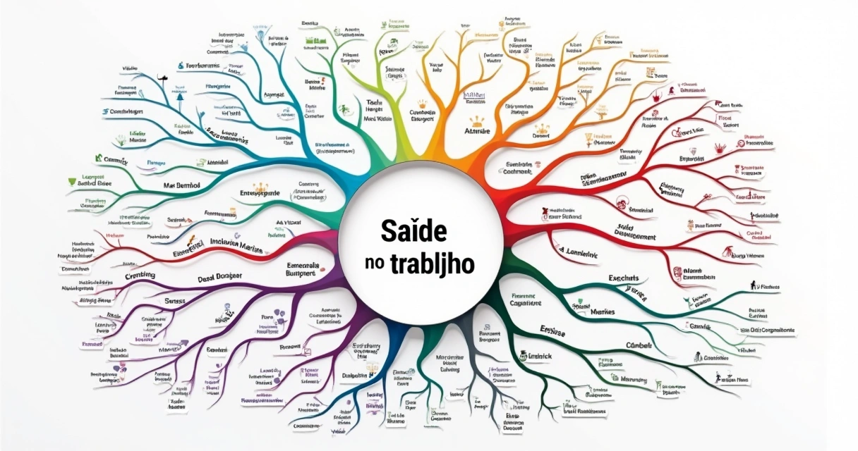 Mapa mental colorido mostrando fatores de saúde psicológica no trabalho