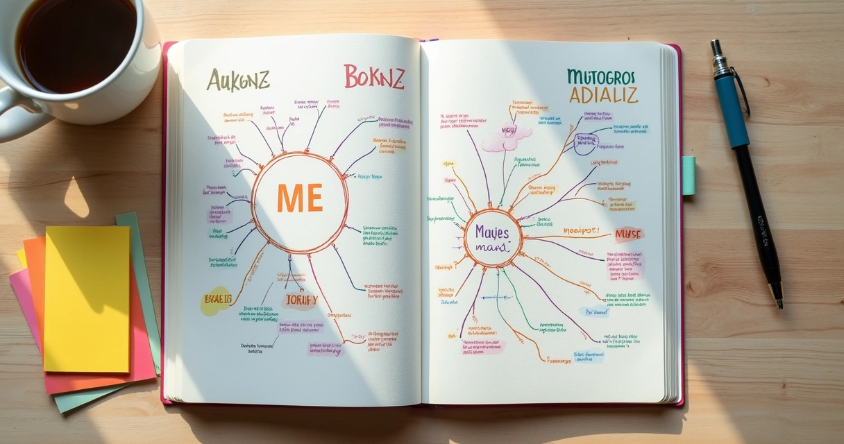 Mapa mental desenhado em caderno com categorias da semana