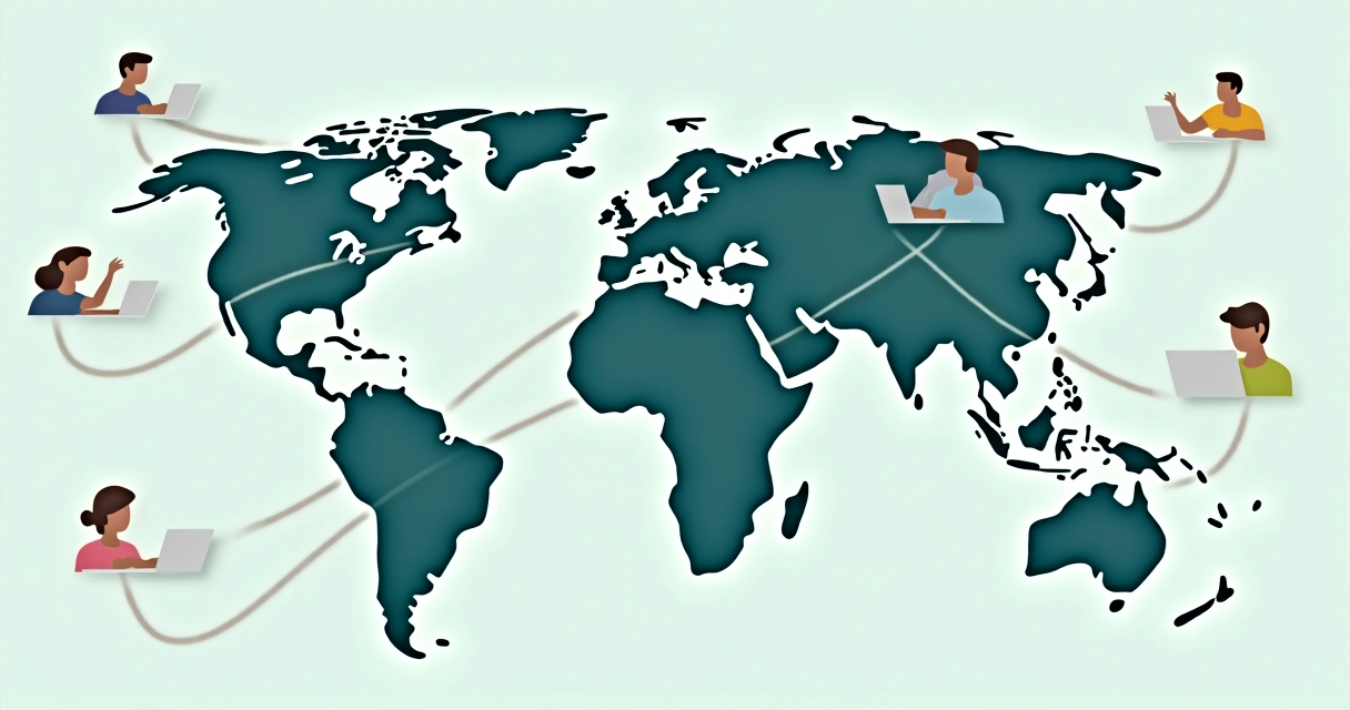 Mapa mostrando conexões de mentoria internacional
