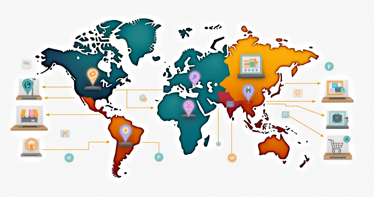 Mapa com diferentes segmentos de mercado interligados 