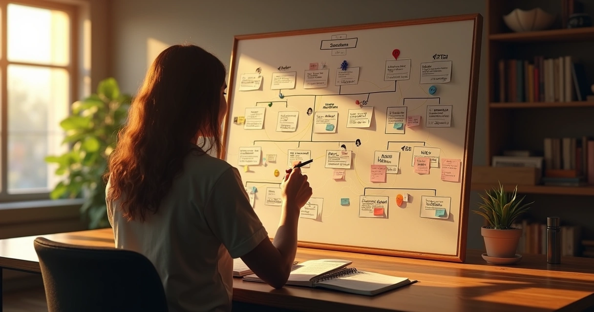 Persona mapeando patrones emocionales familiares sobre una silueta de árbol genealógico 