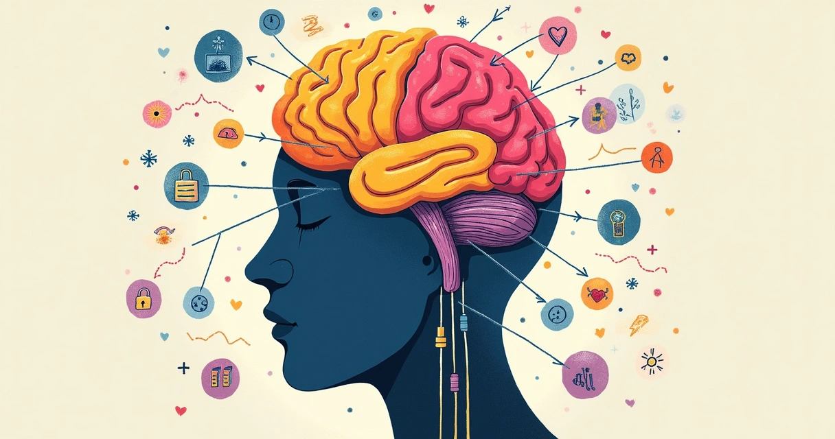 Mapa con zonas coloreadas que ilustran la mente y emociones conectadas 