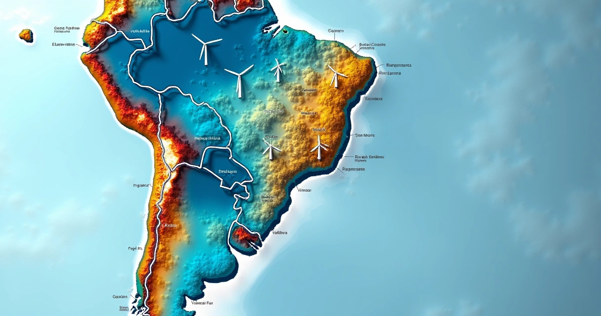 Mapa ilustrando potencial eólico nas regiões do Brasil