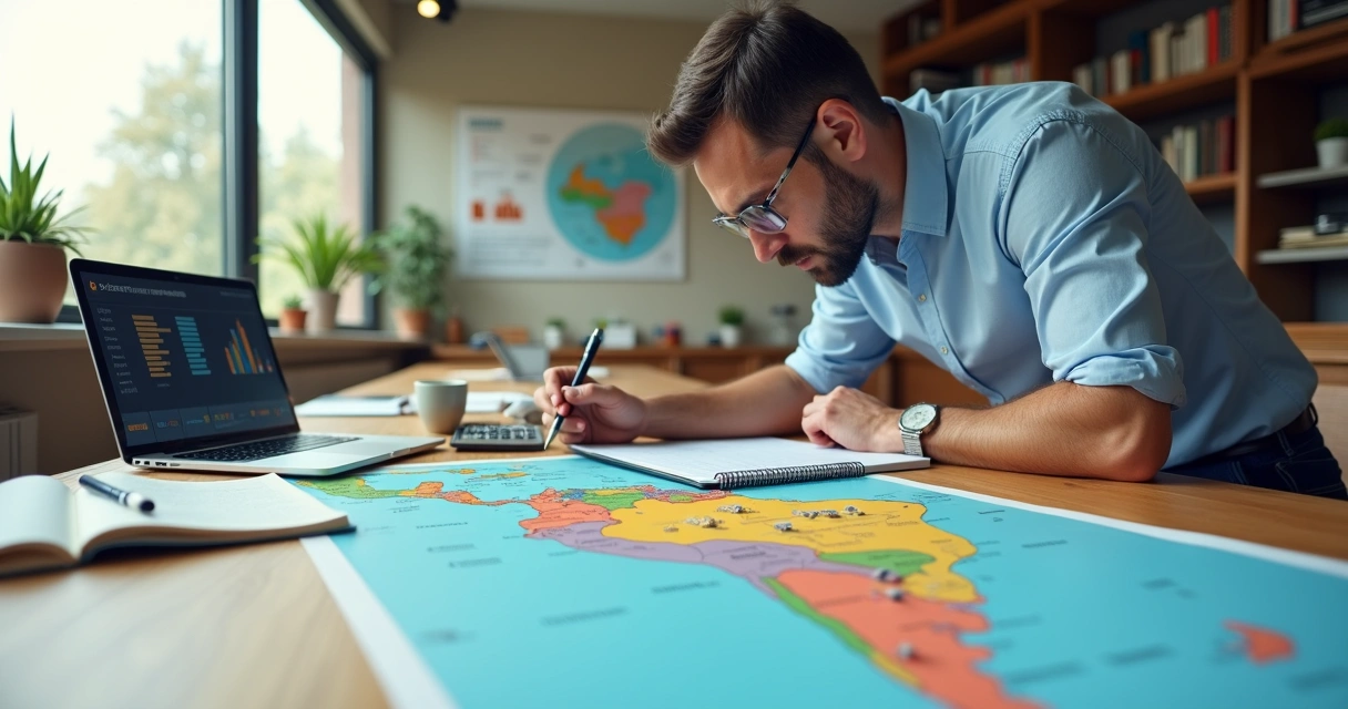 Empresário ajustando gráfico de preços sobre mapa das regiões do Brasil 