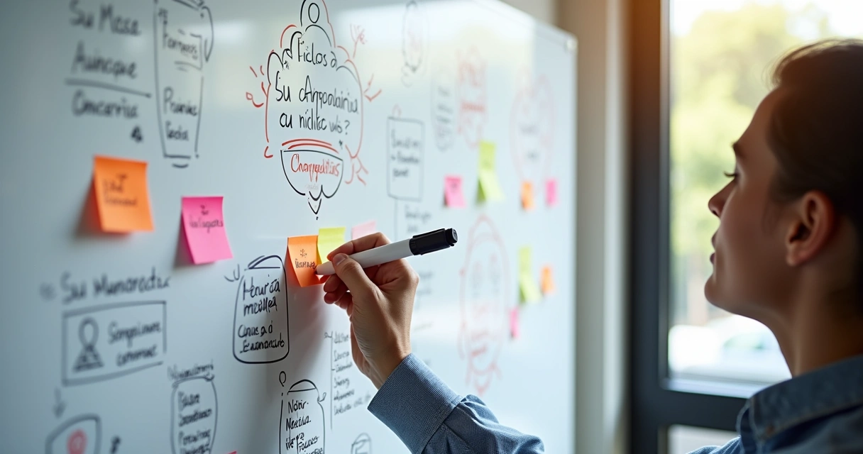 Mapa de dores e oportunidades de negócio em uma lousa