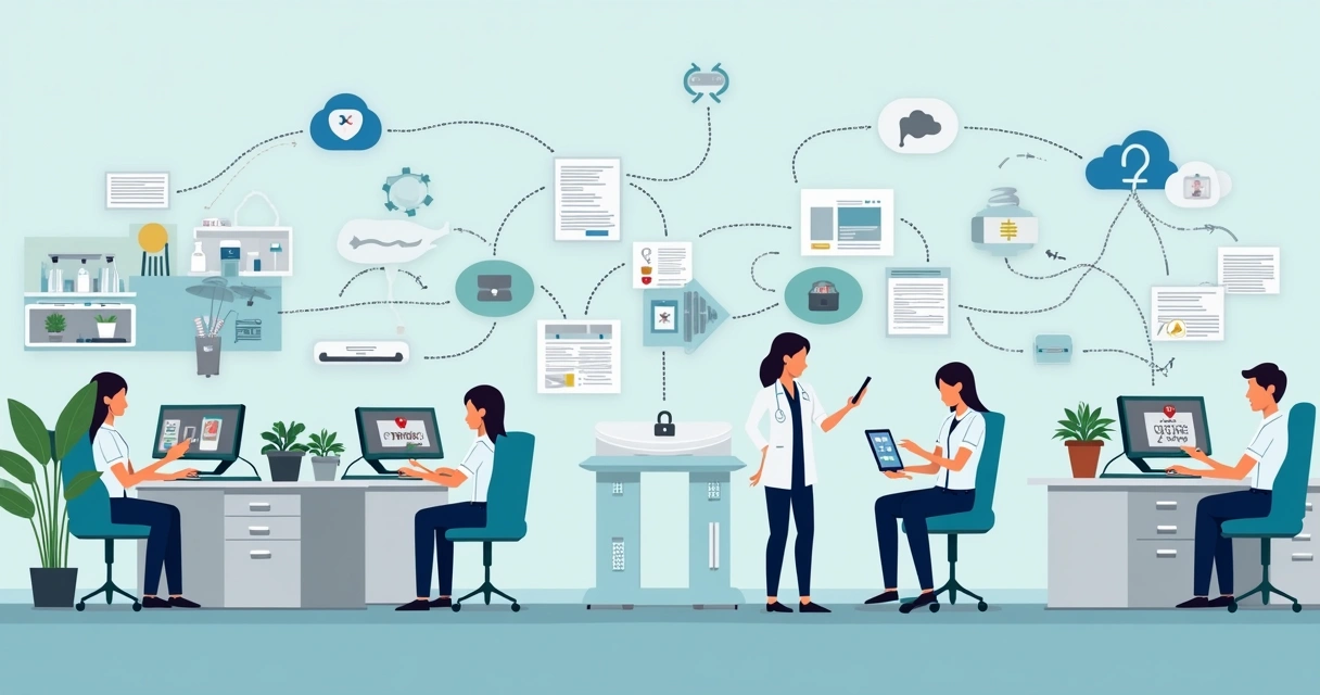 Diagrama de fluxo ilustrando processos clínicos digitalizados 